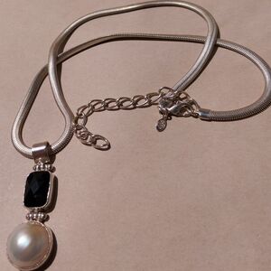 Silver  Necklace Perl Mabe & Gemstone